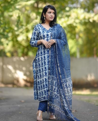 Alvami Viscose Women Kurta and Pant with Dupatta Set (XXL) Blue