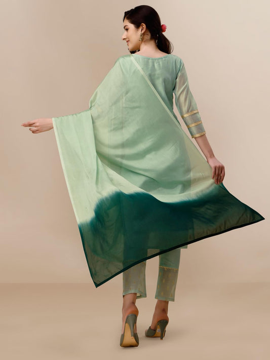 EthnicJunction Women's Chanderi Silk Jacquard Straight Kurta Pant & Dupatta Set