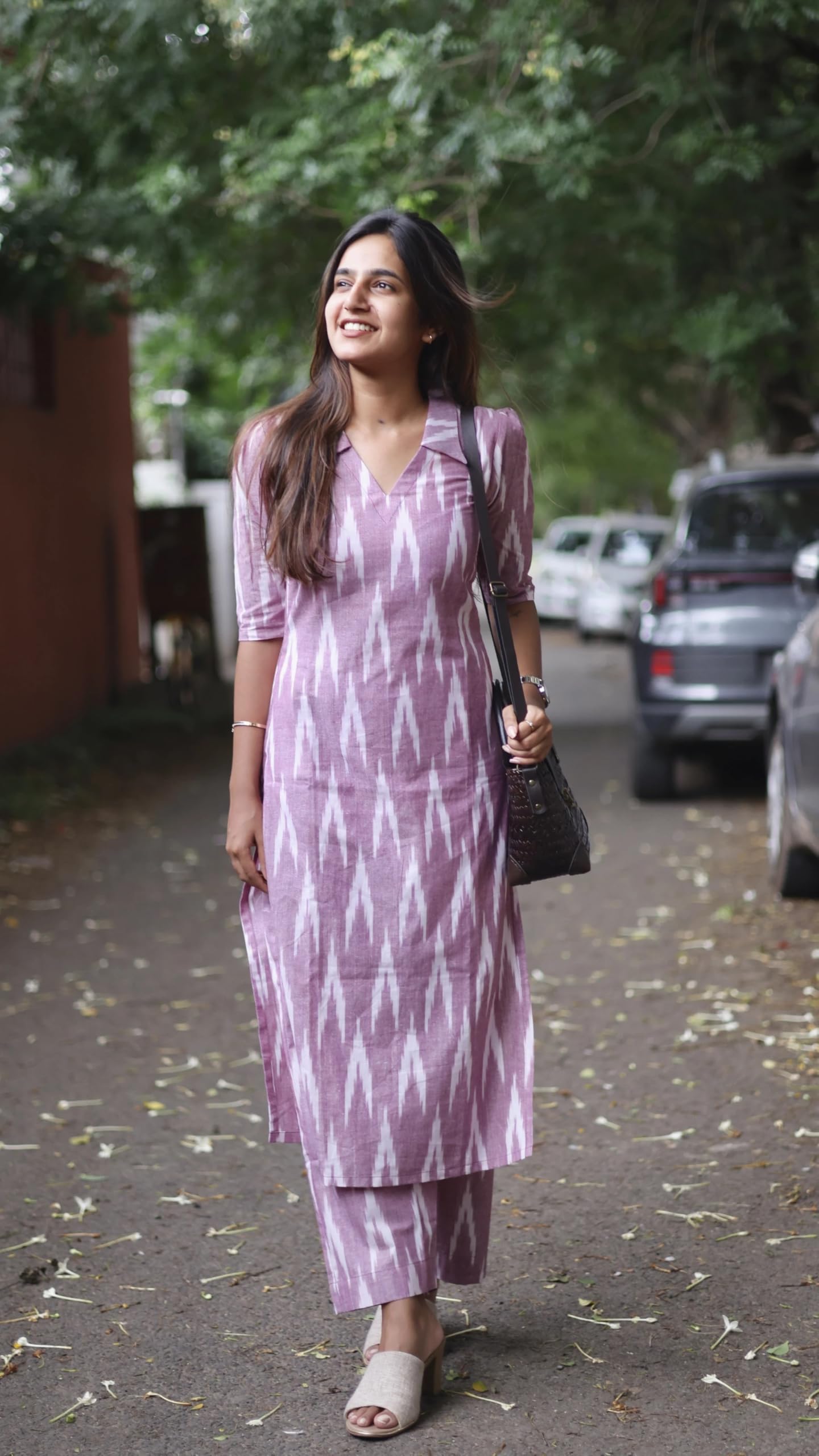 GoSriKi Women's Rayon Viscose Straight Printed Kurta with Pant (Demeter ONION-VKS01-GS_L_Lavender_Large)