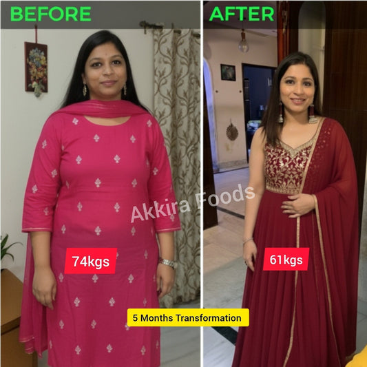 Indian Woman Weight Loss Before & After – 74 Kgs to 61 Kgs in 5 Months | Akkira Foods