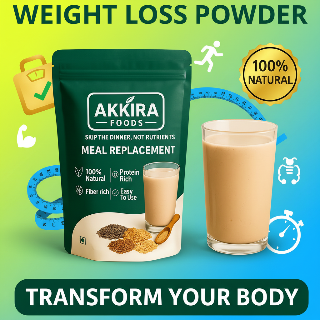 Akkira Foods natural weight loss powder for men and women in a 1-month pack, supplement with healthy weight management.