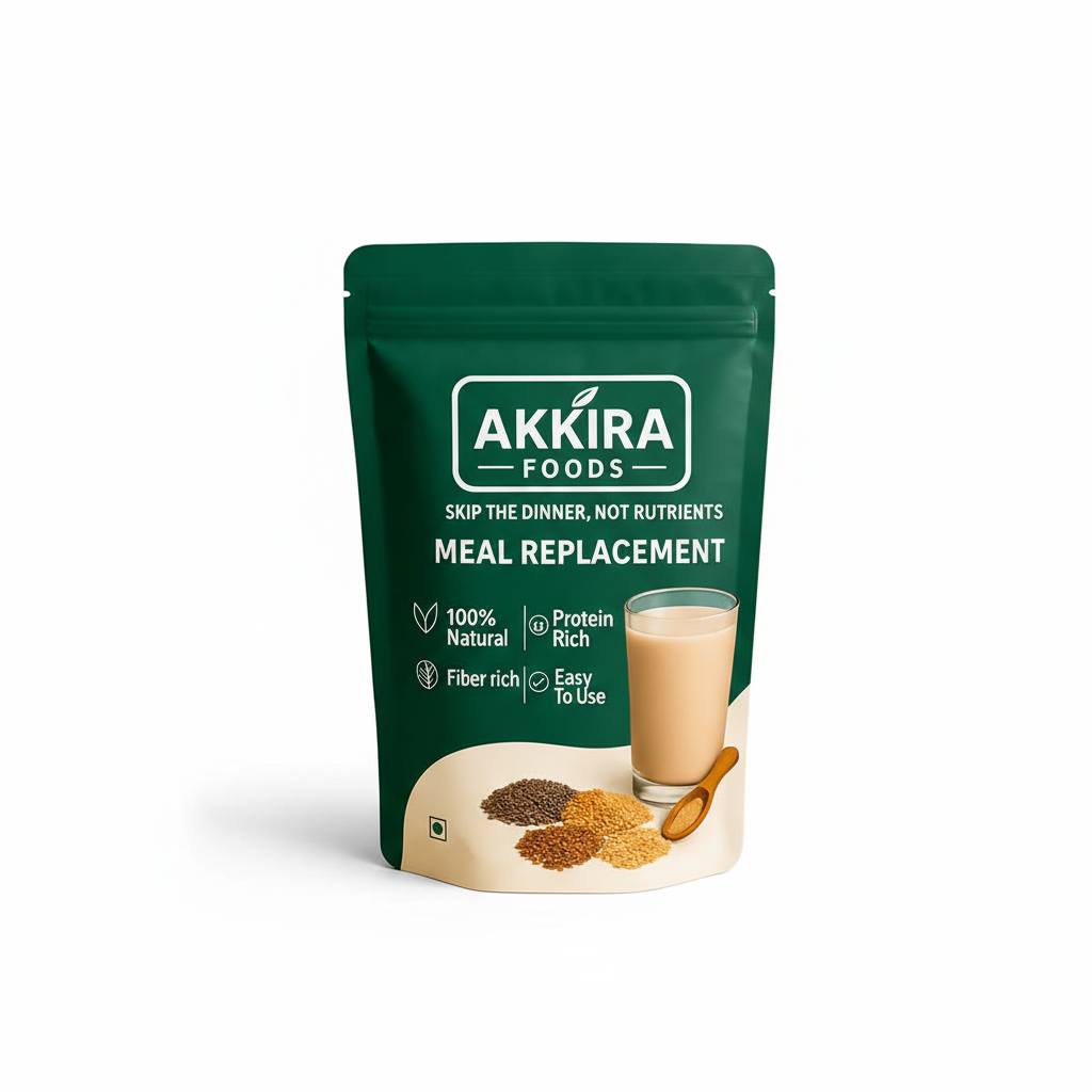 Akkira Foods natural weight loss powder in a 1-month pack, weight loss supplement for men and women, with a green and white packaging design.