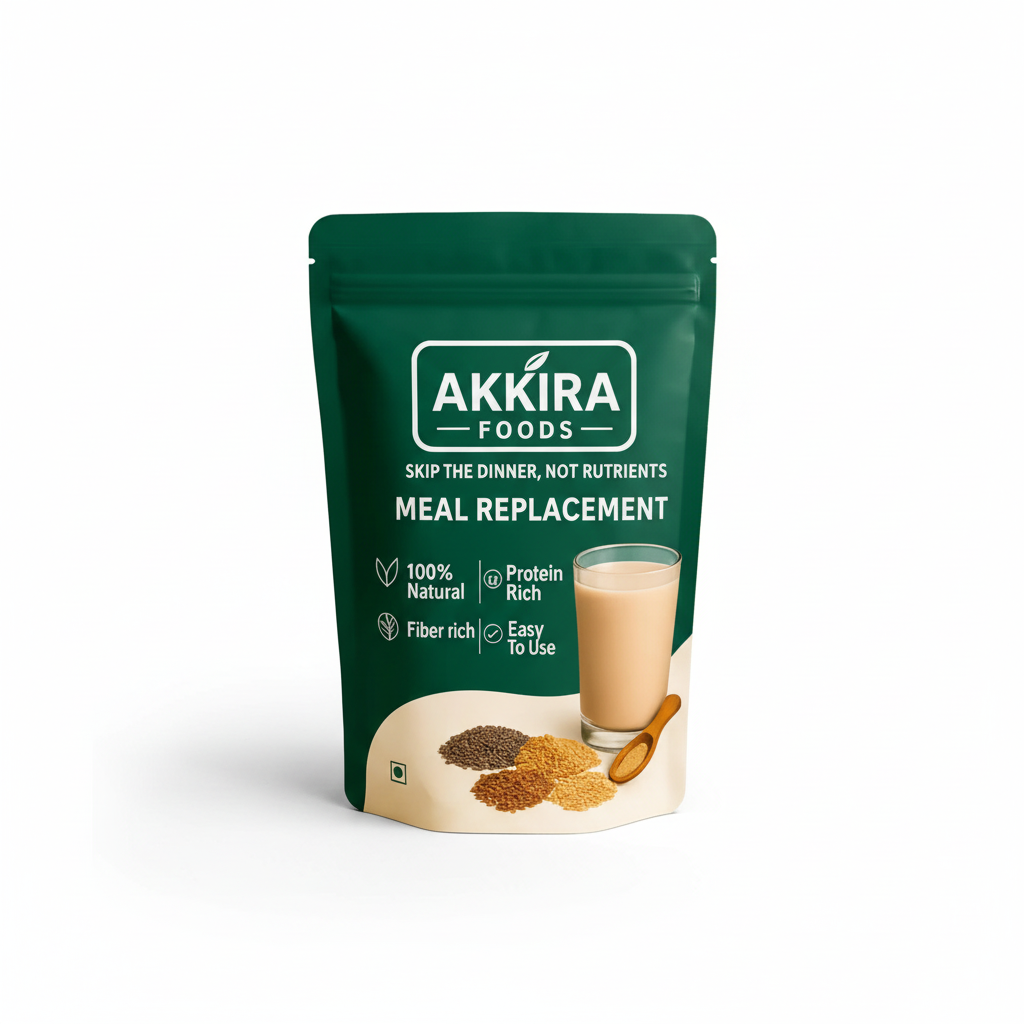 Akkira Foods natural weight loss powder for men and women, belly fat burner supplement, 2-month supply with supplement packaging.