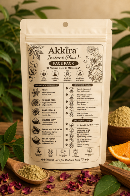 Instant Glow Face Pack – Natural Herbal Face Pack with Neem, Sandalwood & Rose | Akkira Foods