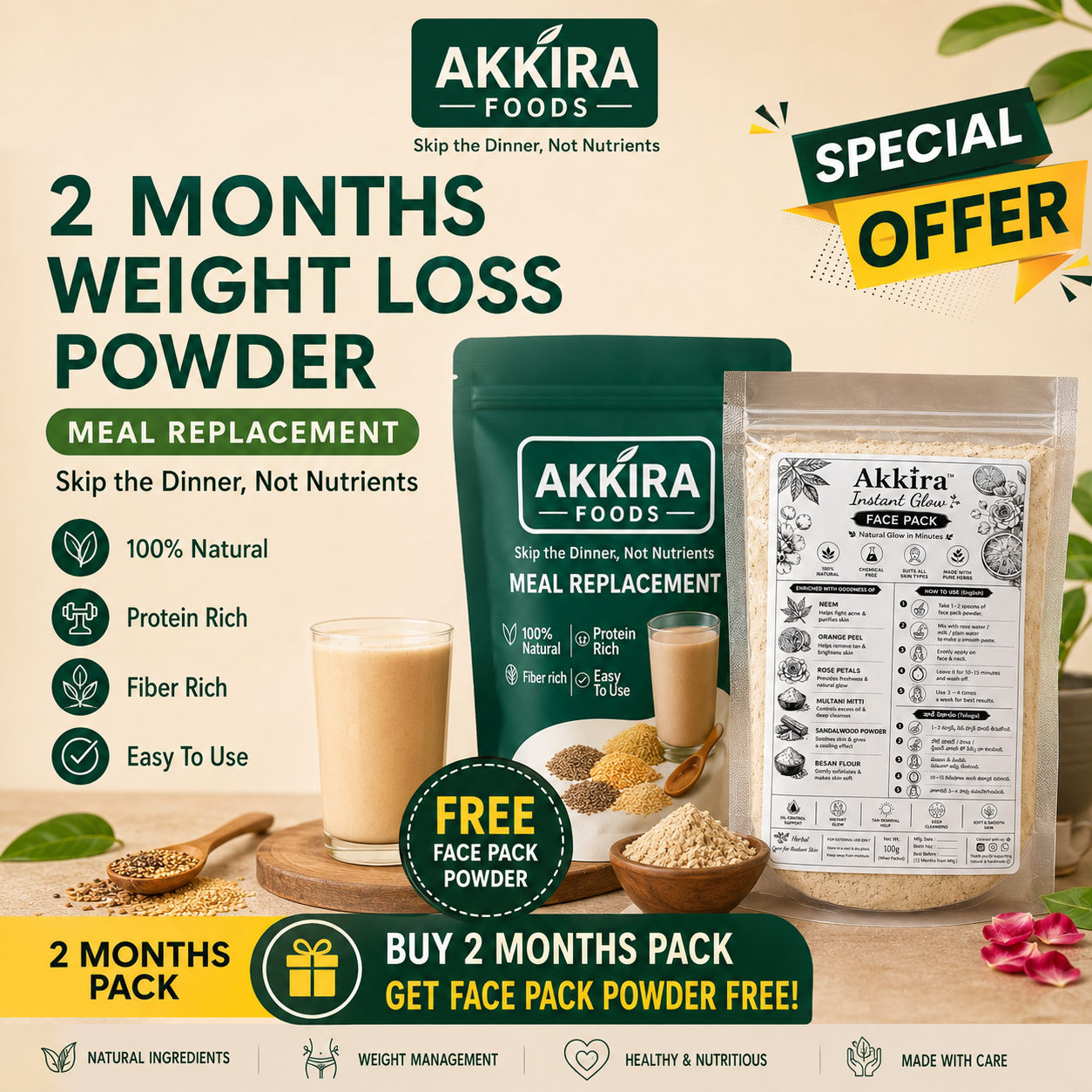 2 Months Weight Loss Powder+ Face Pack